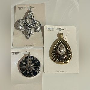 Lot x3 fleur de lis ,teardrop ,starburst silver gold selection of pendants (pin)